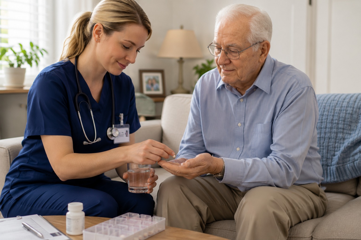 Nurse managing medication